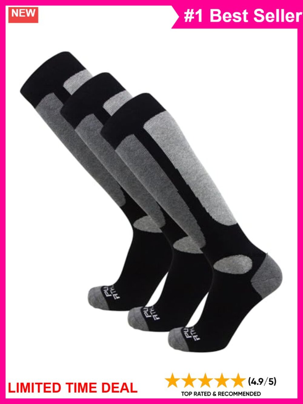 Ski Snowboard Over the Calf Thermal Socks 3 Pairs Knee High